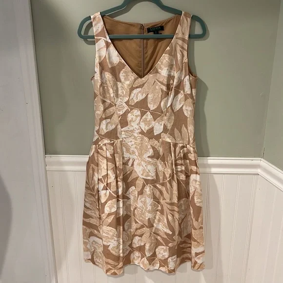 Lauren Ralph Lauren | Dresses | Classic Ralph Lauren 0 Linen V Neck  Sleeveless Midi Dress Floral Leaf Print | Poshmark